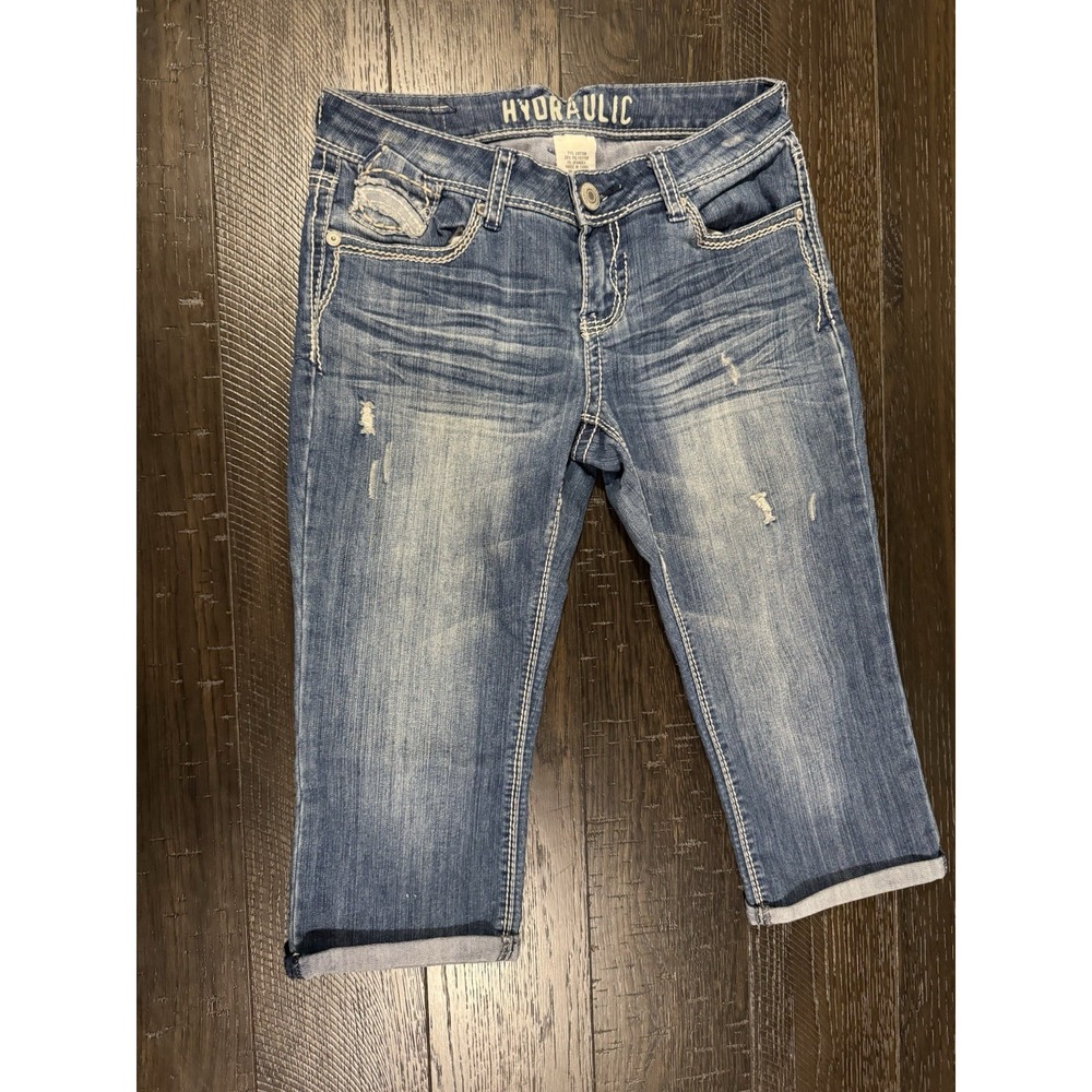 Hydraulic Size 7/8 Blue Jean Capris Thick Threading Embroidered Pockets